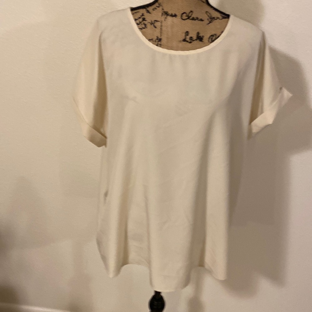 Beige short sleeve rolled cuff blouse